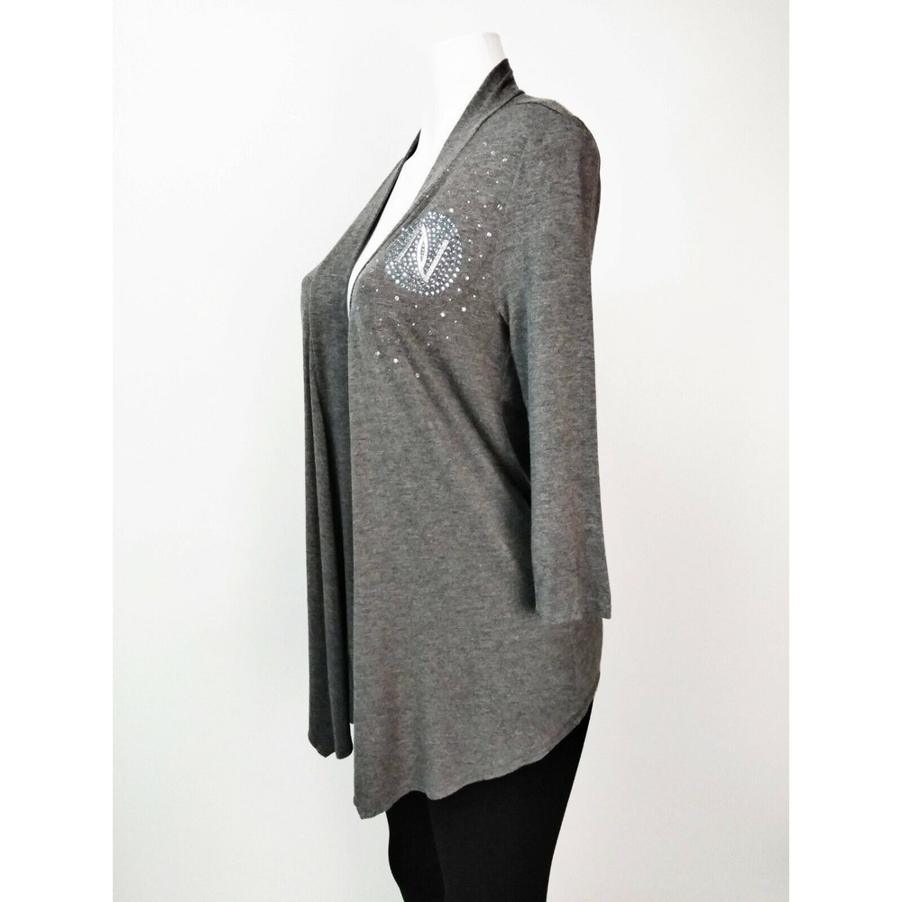 Nerium Womens Open Cardigan Size M Gray Bling Logo Sweater 3/4 Sleeve Jeff Olson - Picture 3 of 11